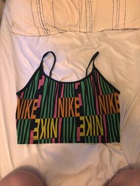 Nike Multicolor Graphic Strappy Crop Top - Black Base with Green, Pink, Yellow
